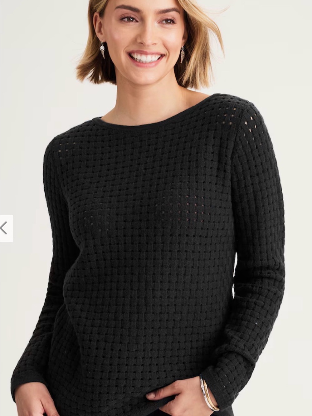 J.Jill Black Woven Boatneck  Pullover Sweater Small Minimalist Fall Capsule